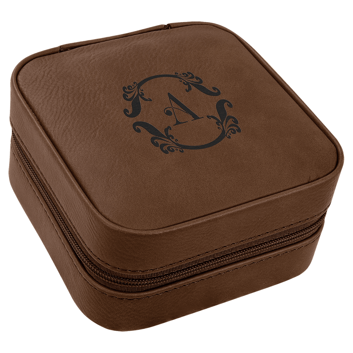 Personalized Leatherette Travel Jewelry Box — 4" × 4", Black Lining