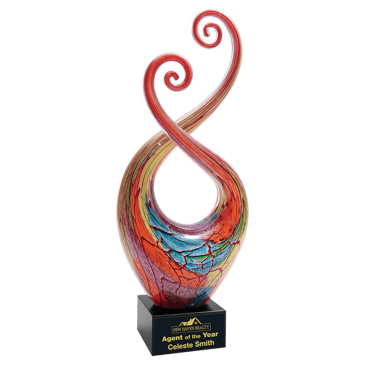 Multicolor Twist Art Glass Award with Black Base
