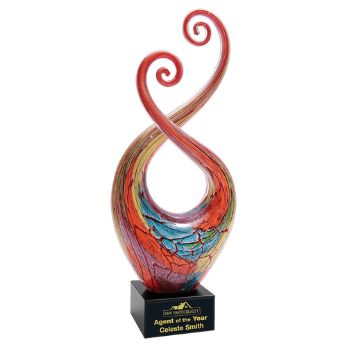 Multicolor Twist Art Glass Award with Black Base