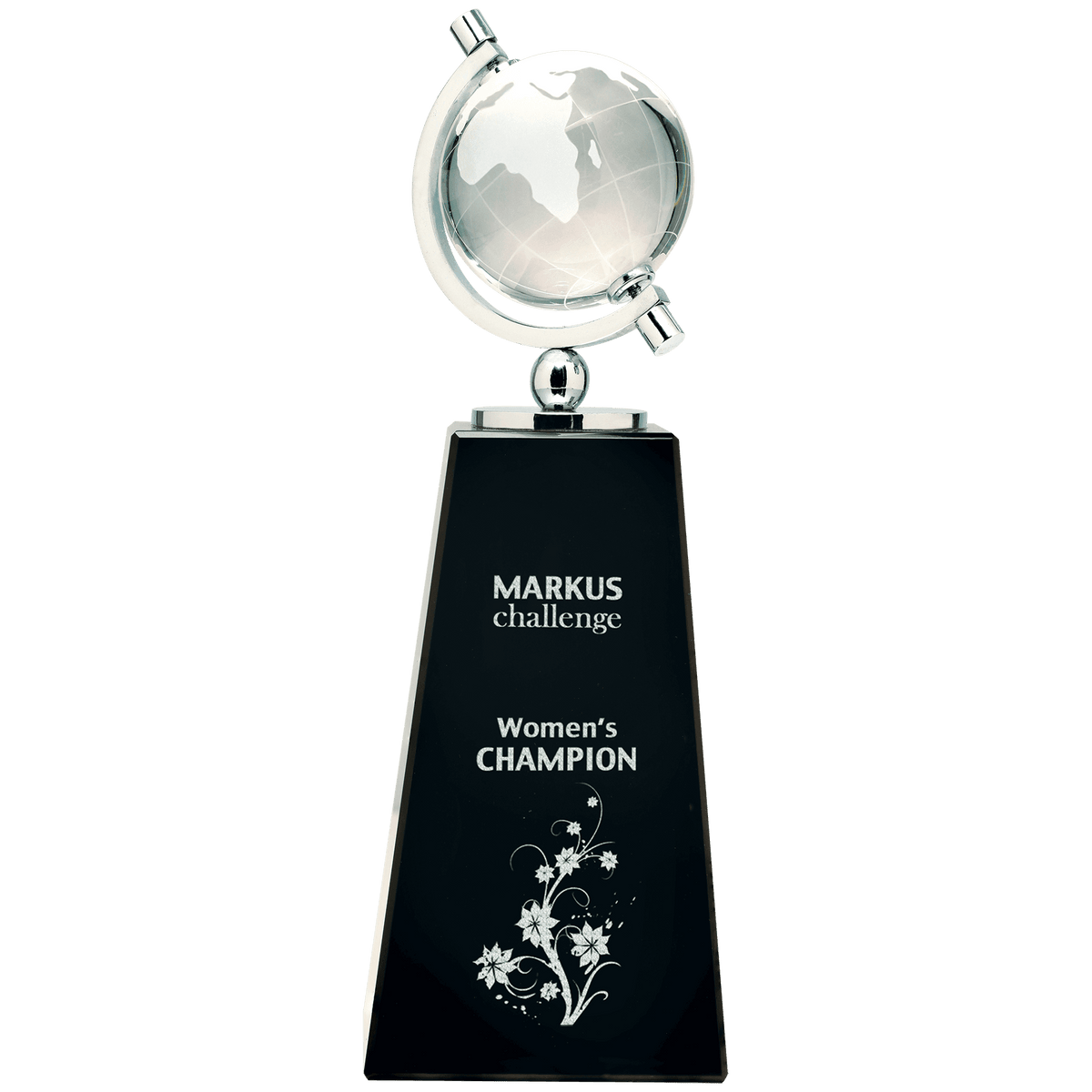Spinning Crystal Globe on Black Pedestal