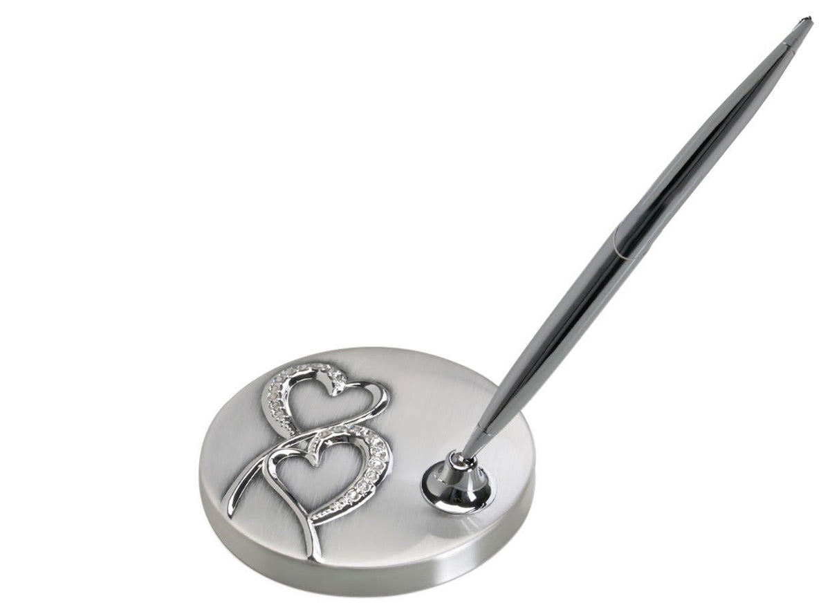 3 1/8" 2-Tone Brushed/Shiny Silver Finish Hearts Pen Stand