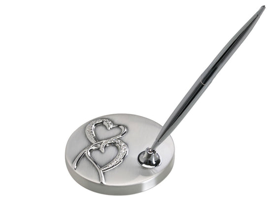 3 1/8" 2-Tone Brushed/Shiny Silver Finish Hearts Pen Stand
