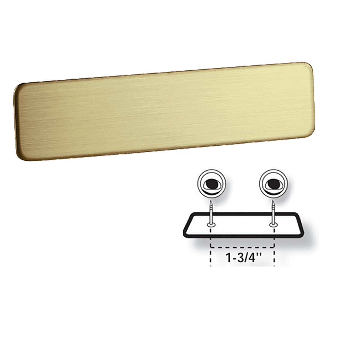 Personalized Metal Name Badge with Fused Posts – 2.375" x 0.5" – 2.375 x 0.5 inches, Satin Brass