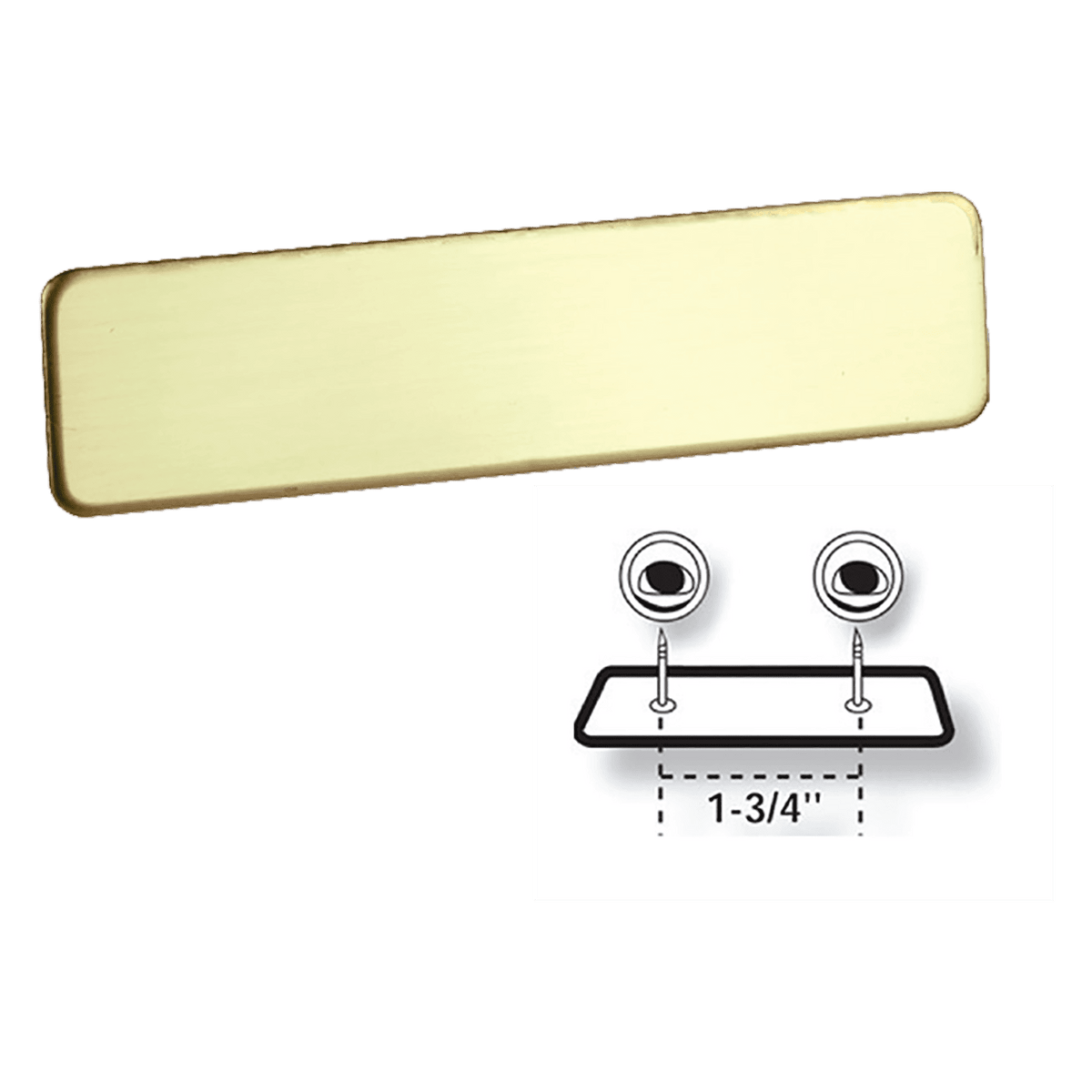 Personalized Metal Name Badge with Fused Posts – 2.375" x 0.5" – 2.375 x 0.5 inches, Bright Brass