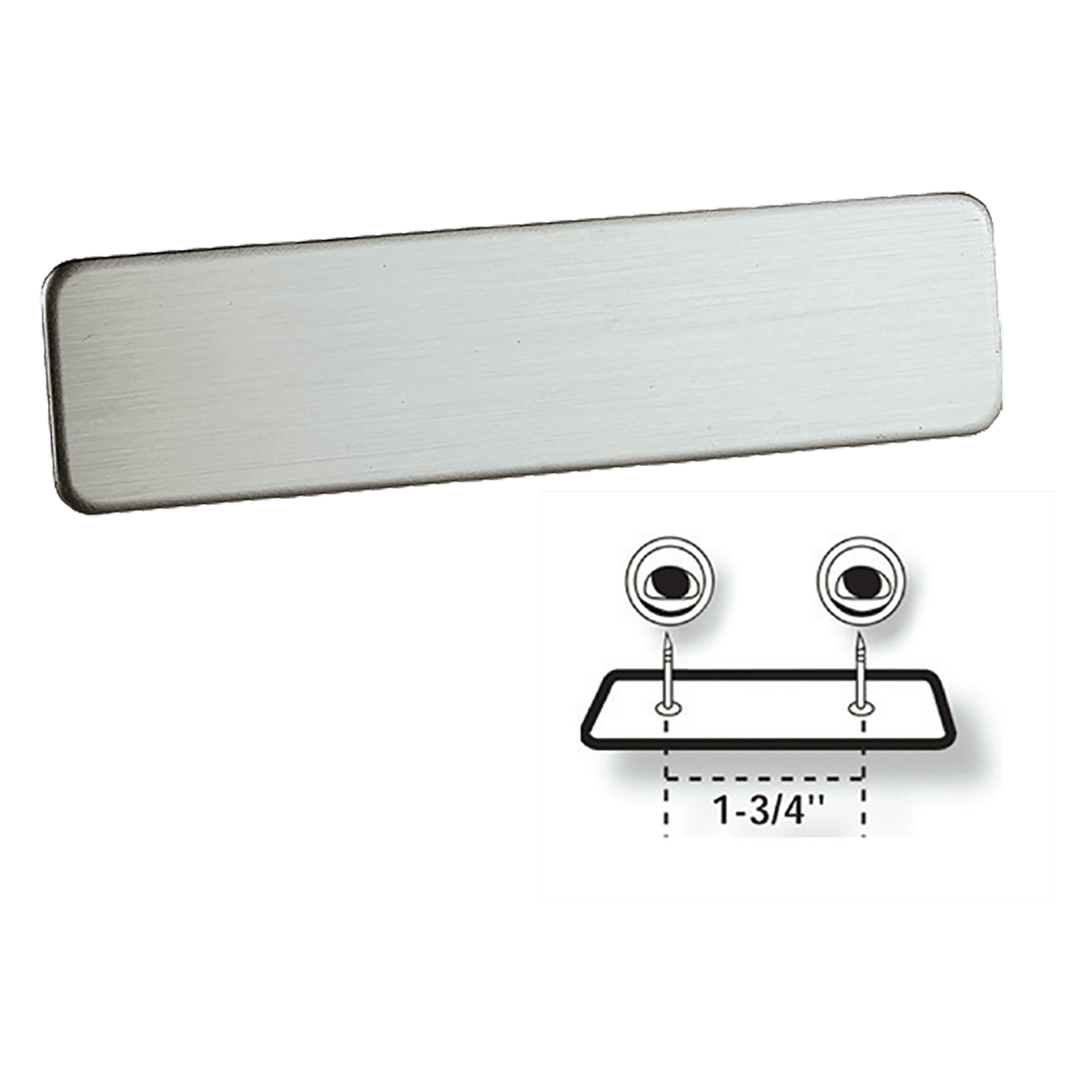 Personalized Metal Name Badge with Fused Posts – 2.5" x 0.625" – 2.5 x 0.625 inches, Satin Nickel Silver