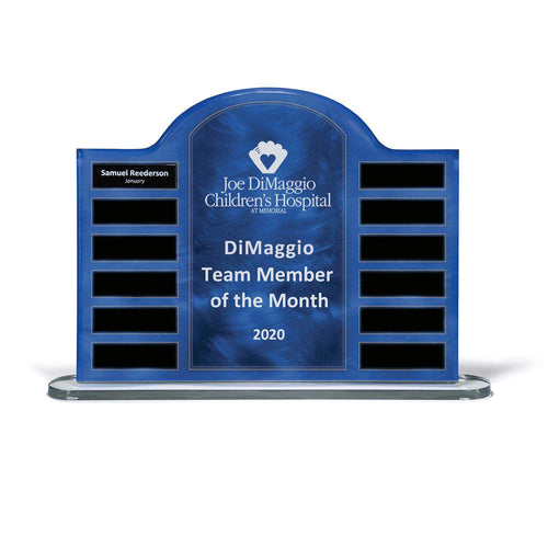Blue Steel Contoured Lucite Perpetual Award – 12 Plates