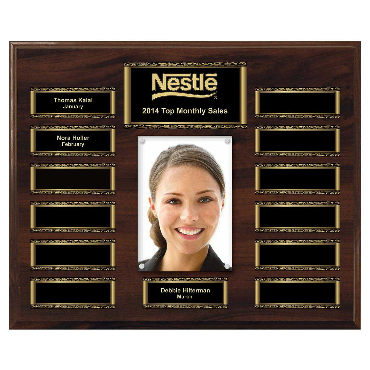 Walnut Scroll Border Perpetual Photo Plaque – 13 Plates