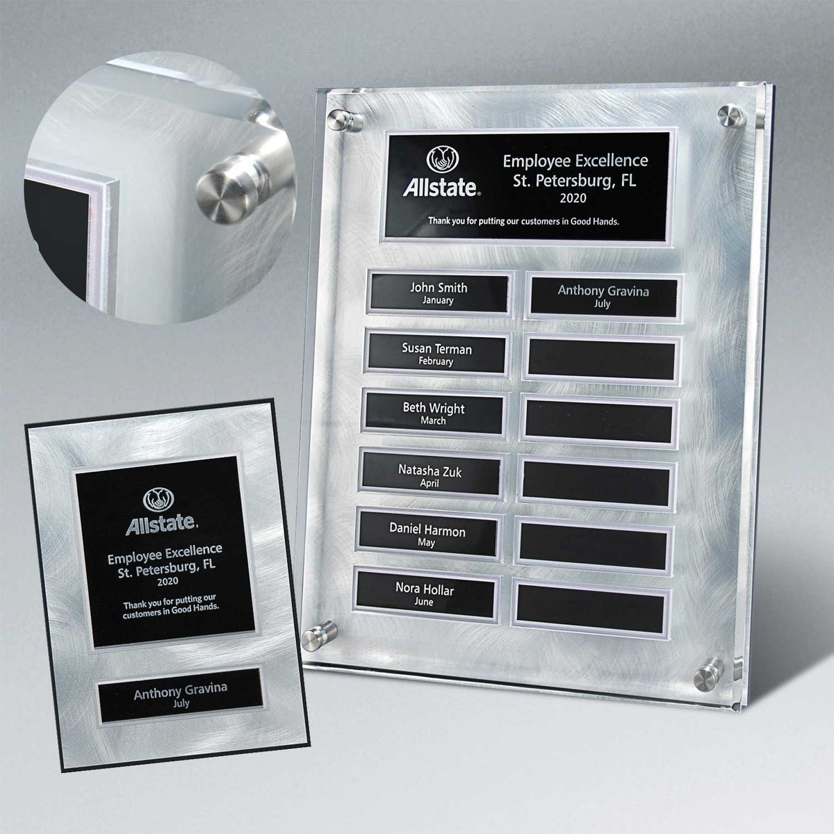 Silver Swirl Lucite Perpetual Plaque with 12 Companion Plaques