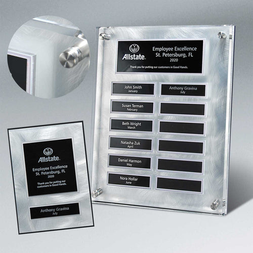 Silver Swirl Lucite Perpetual Plaque with 12 Companion Plaques
