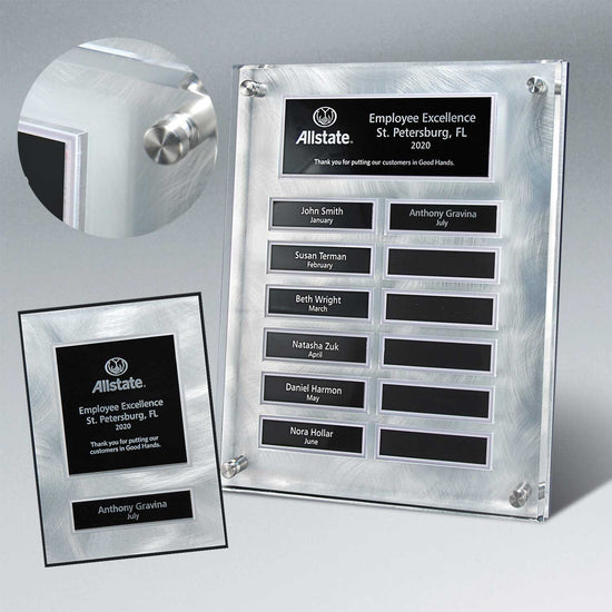 Silver Swirl Lucite Perpetual Plaque with 12 Companion Plaques