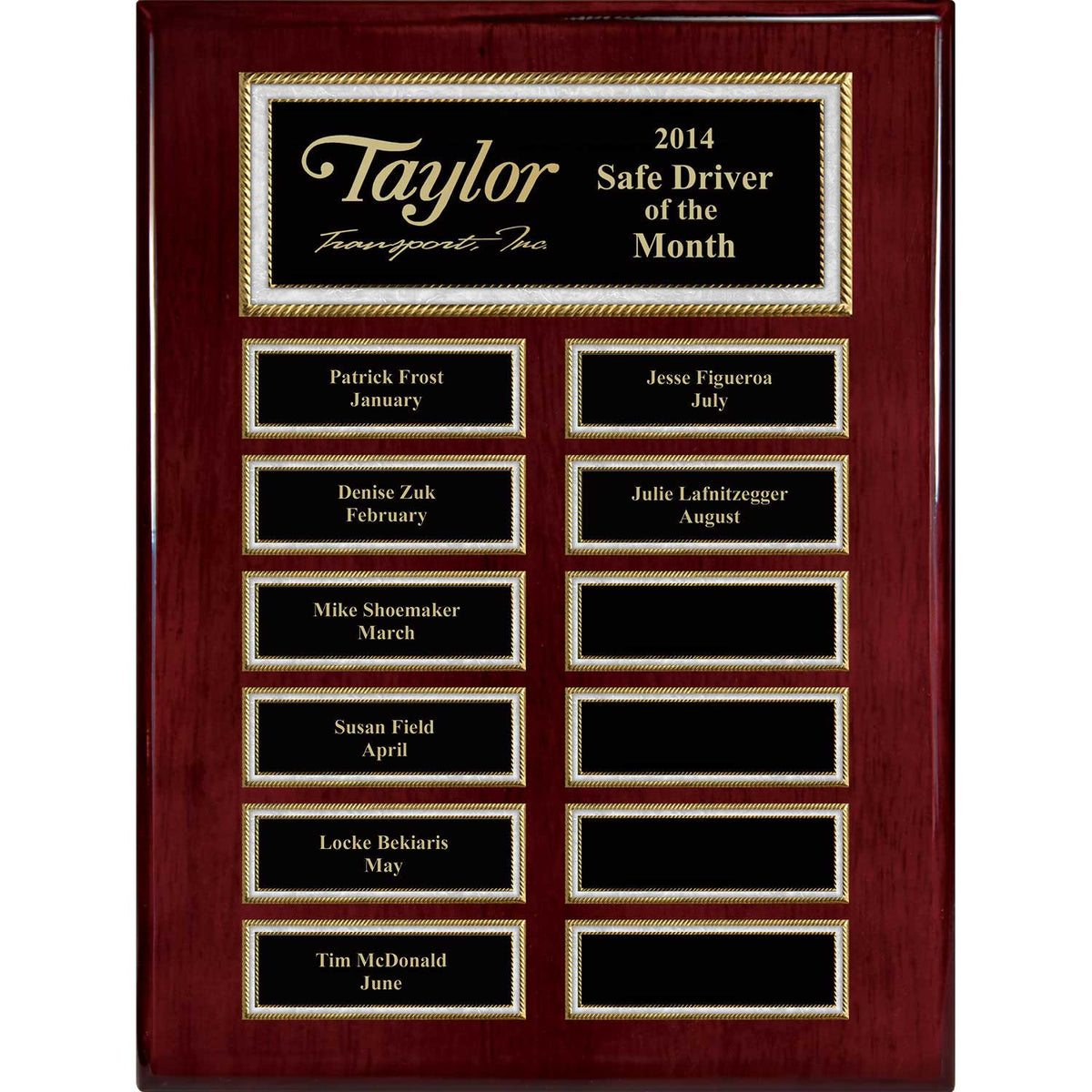 Rosewood Piano Pearl Border Perpetual Plaque – 12 Plates