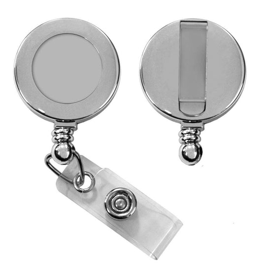 1-1/4" Silver Round Badge Reel With Belt Clip
