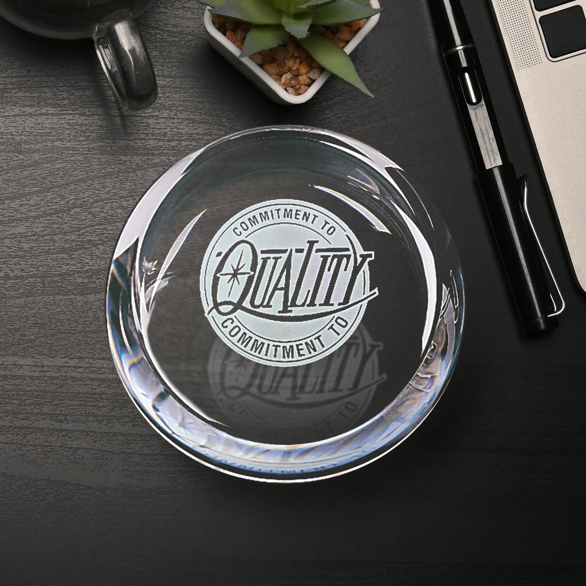 Slant Top Paperweight 3-1/2" Dia. - Crystal D