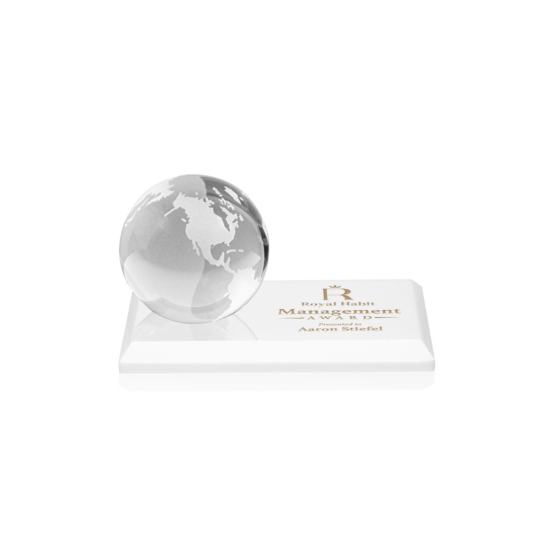 Globe Award on Rectangle Base - White
