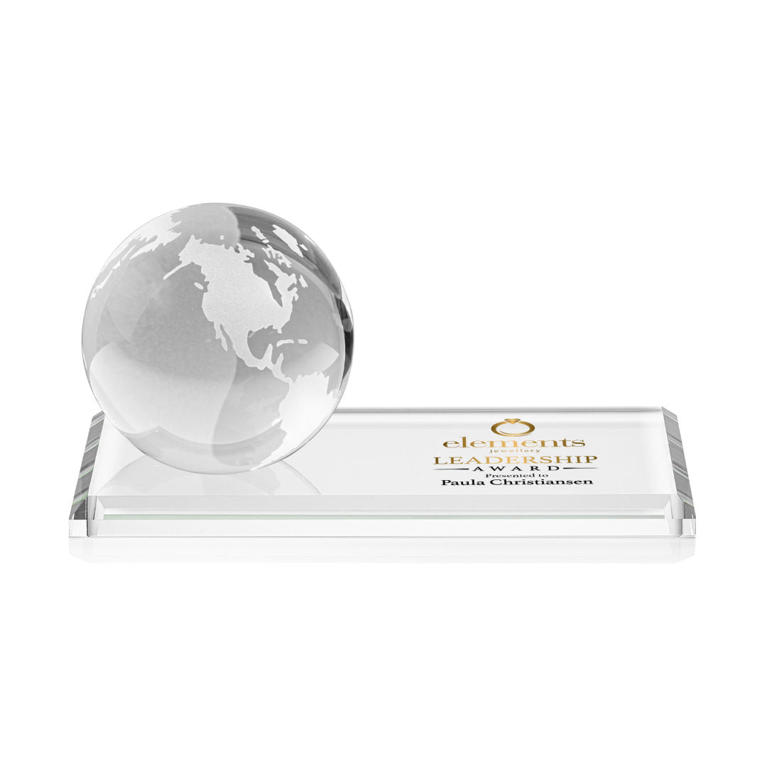 Globe VividPrint™ Award on Rectangle Base - Clear — OPGV523-EC