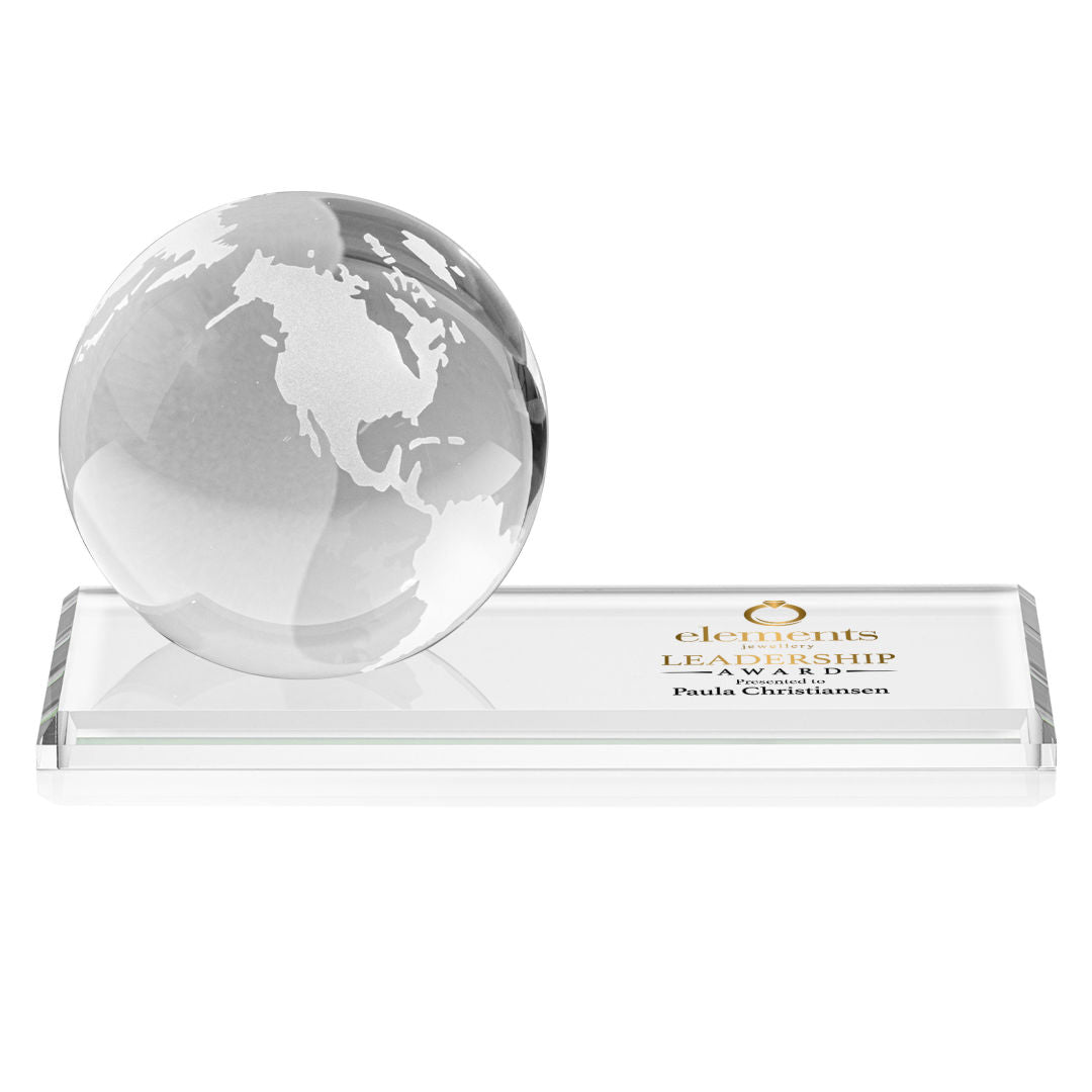 Globe VividPrint™ Award on Rectangle Base - Clear — OPGV524-EC