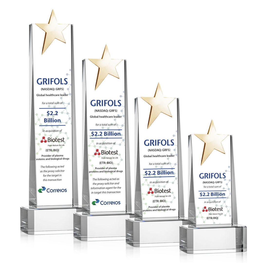 Fanshaw Gold Star VividPrint™ Award on Base - Clear — OPSV85-GC