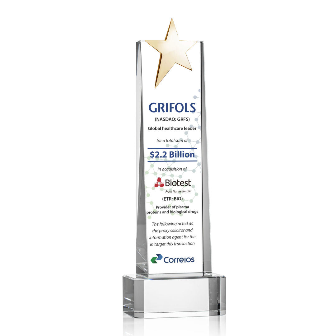 Fanshaw Gold Star VividPrint™ Award on Base - Clear — OPSV853-GC