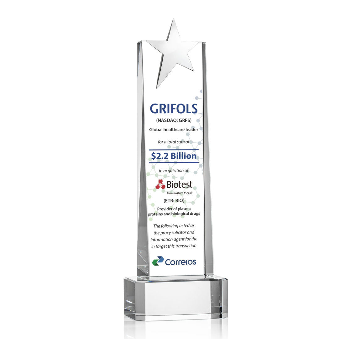 Fanshaw Silver Star VividPrint™ Award on Base - Clear — OPSV853-SC