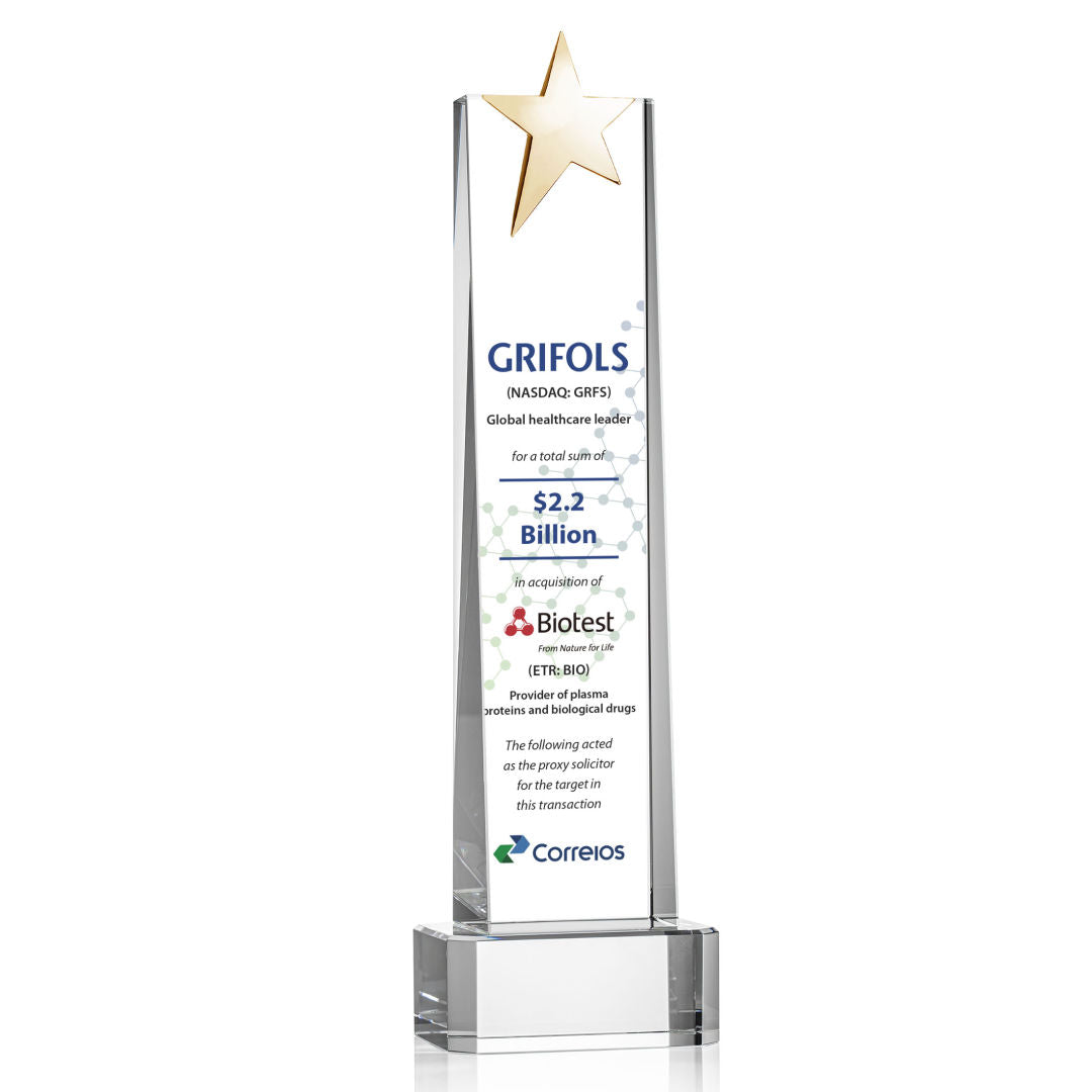 Fanshaw Gold Star VividPrint™ Award on Base - Clear — OPSV854-GC