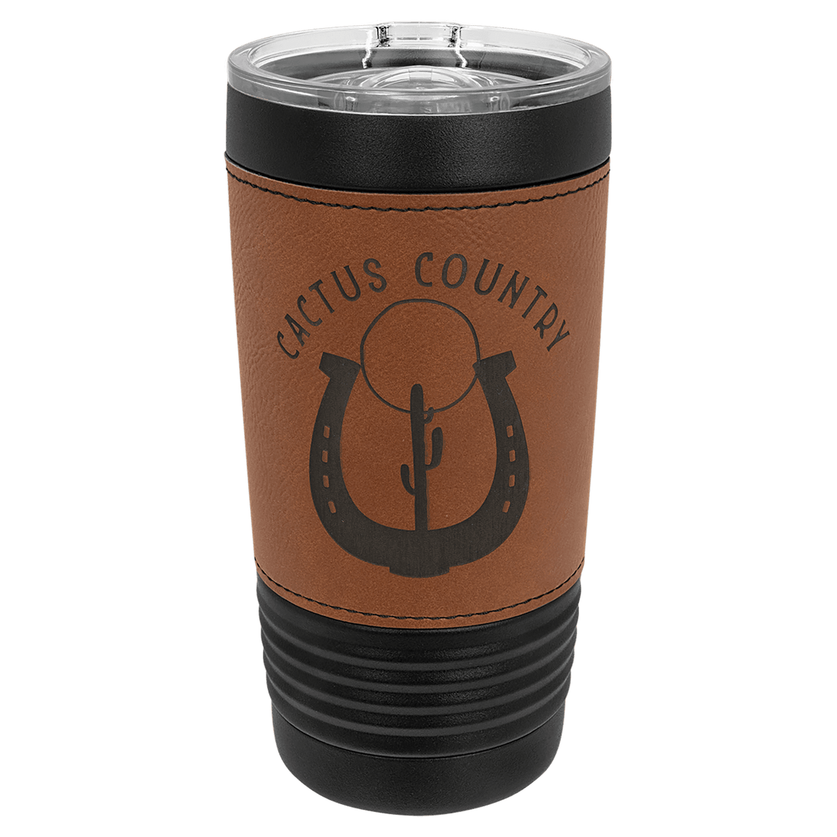 Polar Camel 20 oz. Leatherette Tumbler with Slider Lid — Black with Rawhide