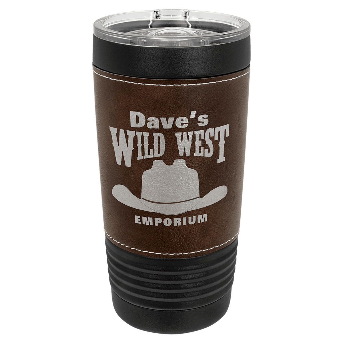 Polar Camel 20 oz. Leatherette Tumbler with Slider Lid — Black with Rustic