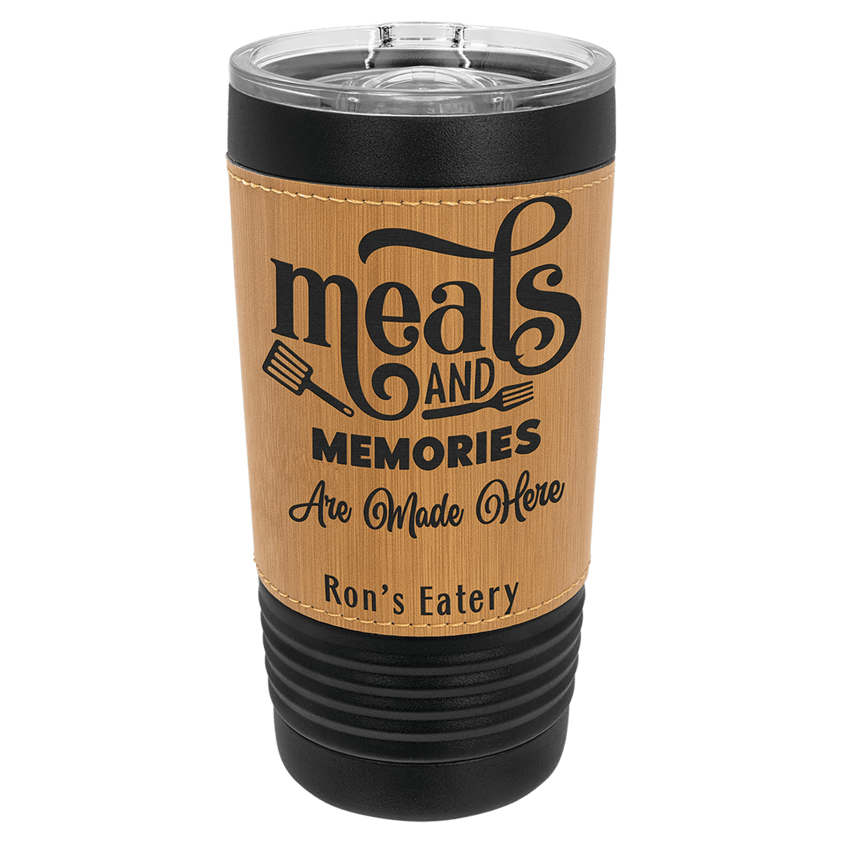 Polar Camel 20 oz. Leatherette Tumbler with Slider Lid — Black with Bamboo