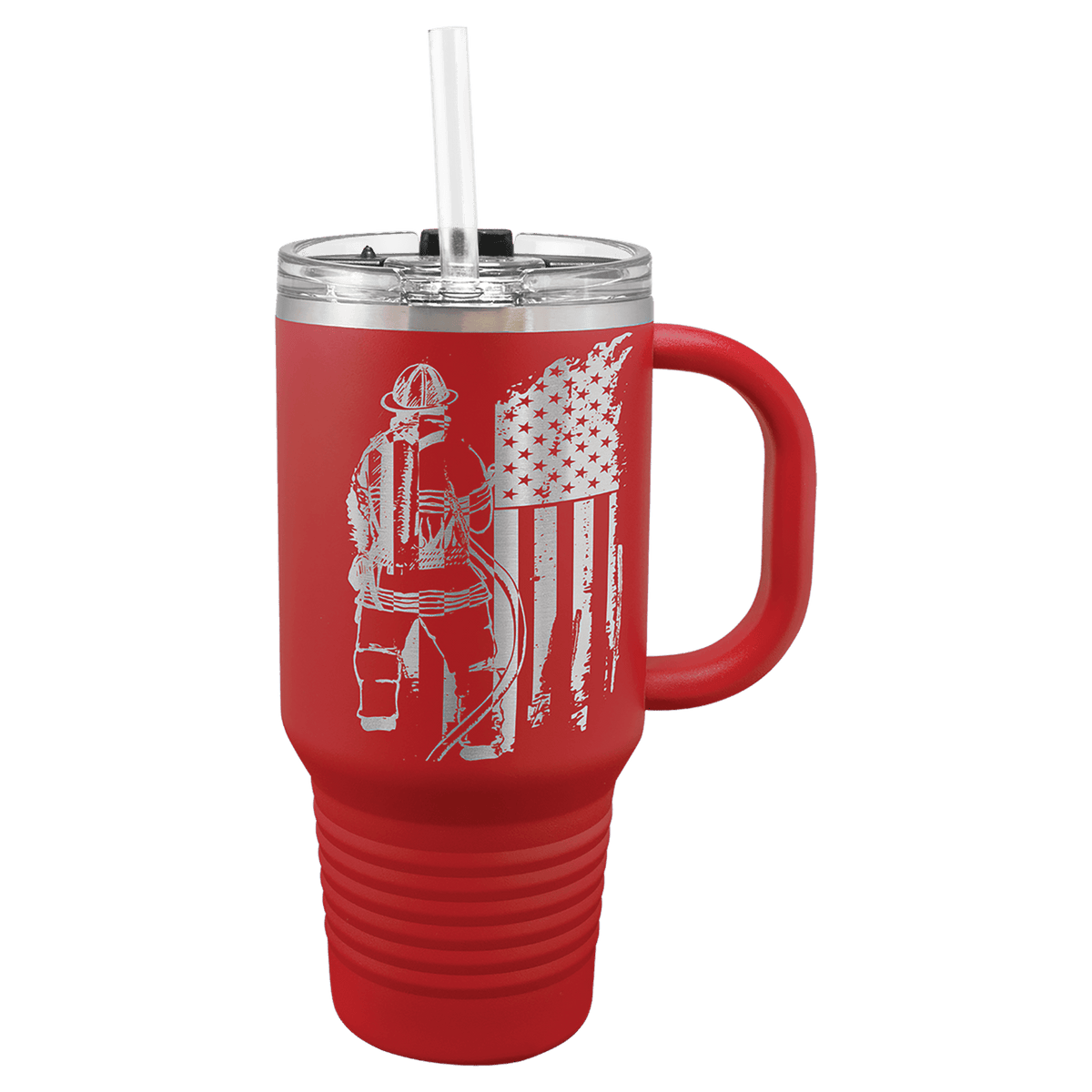 Polar Camel 32 oz. Travel Mug with Snap Lid and Straw — Red