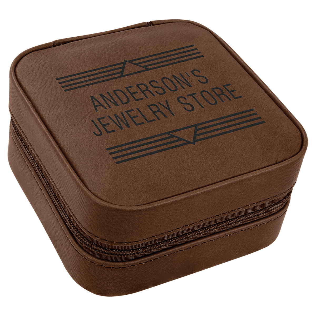 Personalized Leatherette Travel Jewelry Box — 4" × 4", Tan Lining