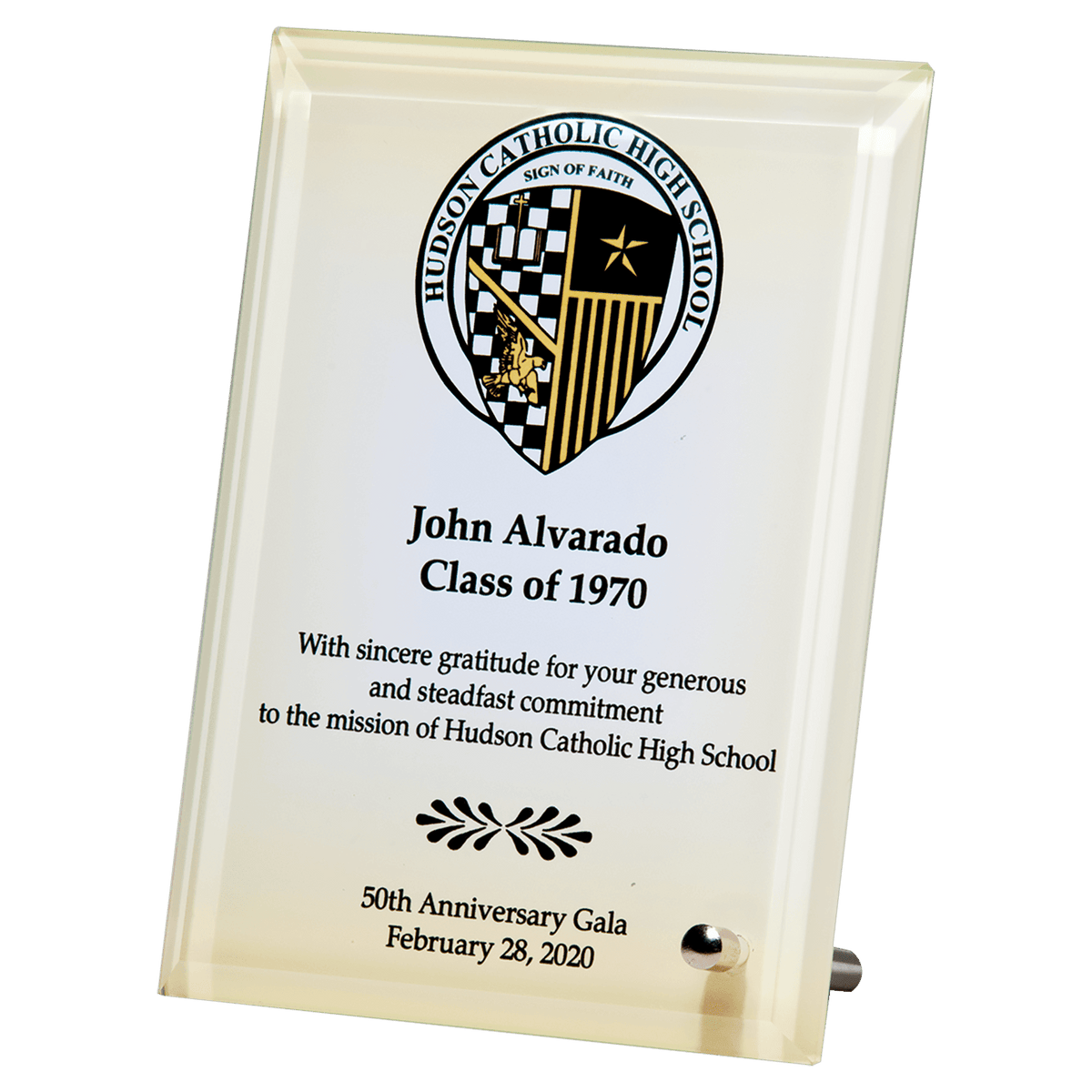 Glass Plaque with Silver Posts — 7" x 9"
