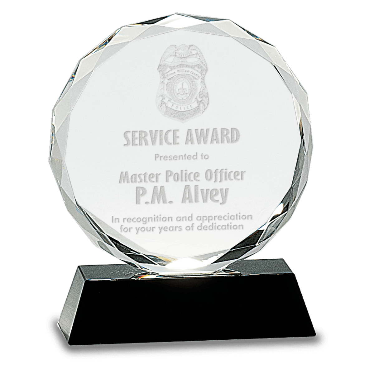 Round Facet Crystal Award on Black Pedestal — 6"
