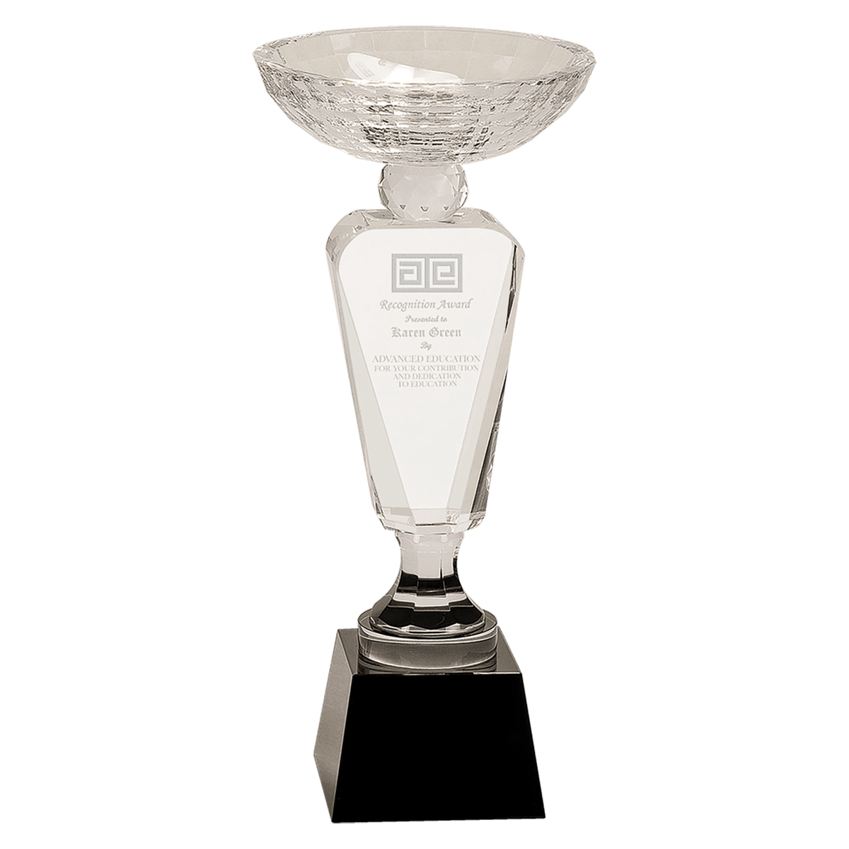 Clear Crystal Cup on Black Pedestal — 12"