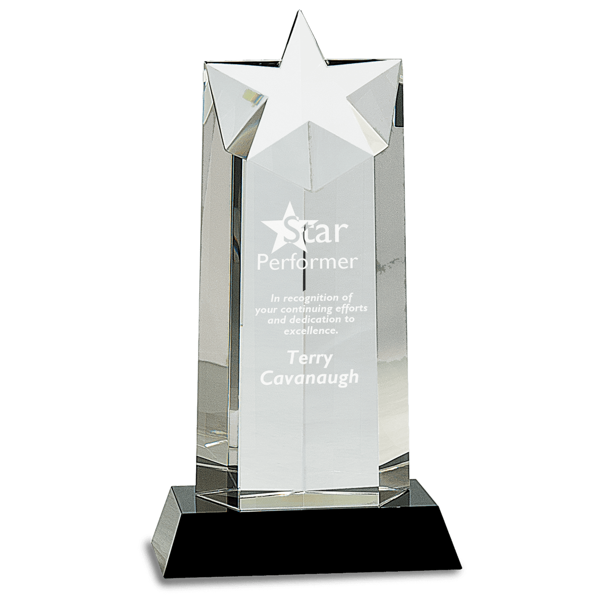 Crystal Star Column on Black Pedestal — 10"