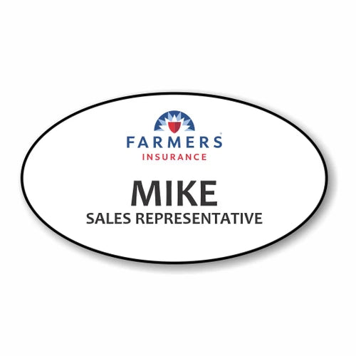 Farmers Insurance White Oval Name Badge