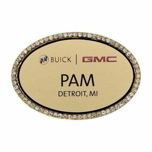 Gold Jeweled Frame Name Badge 1.5" x 2.385"