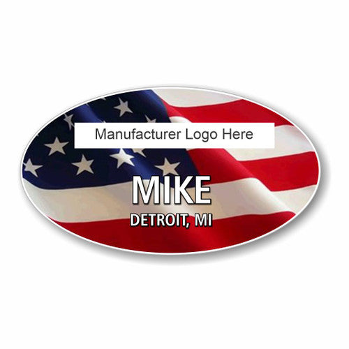USA Flag Oval Name Badge