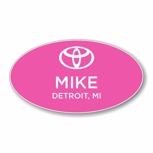 Toyota (WHITE LOGO) Pink Oval Name Badge