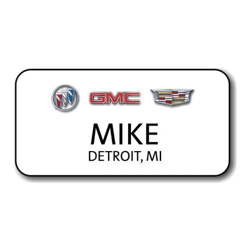 Buick GMC Cadillac White 3" x 1.5" Name Badge