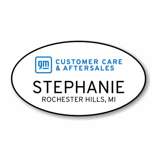 GM CCA White Oval w/ Black text Name Badge