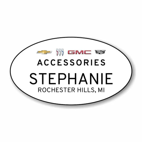 GM Accessories White Oval Name Badge