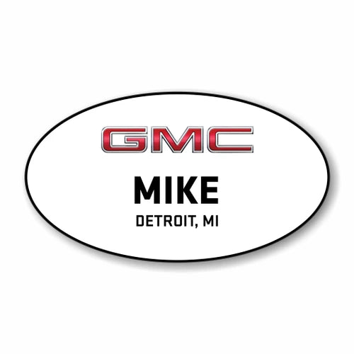 GMC White Oval Name Badge