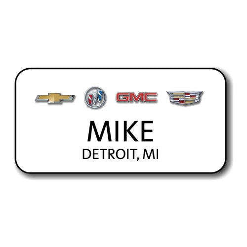 GM 4 Brand White 3" x 1.5" Name Badge