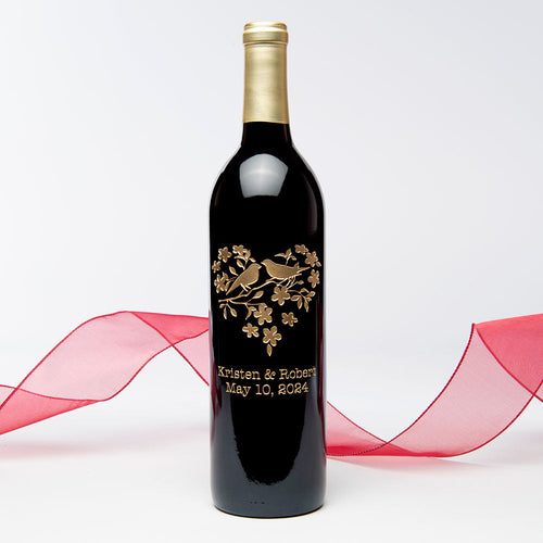 Doves in Heart — Engraved Wine Bottle