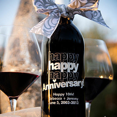Triple Happy Anniversary — Engraved Wine Bottle