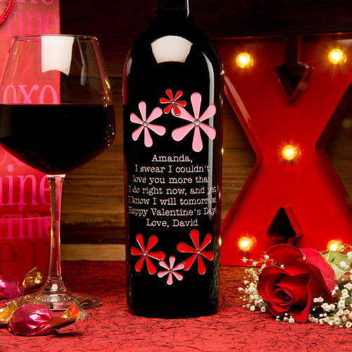 Valentine Flowers — Engraved Wine Bottle