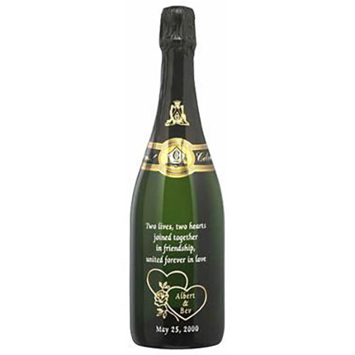Two Hearts Joined as One — Engraved Wine Bottle