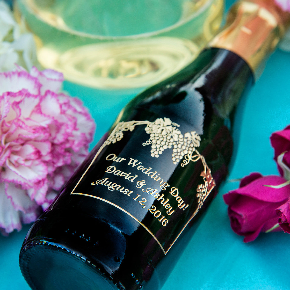 Wine Country Wedding Etched Favor Sets — engraved personalized design