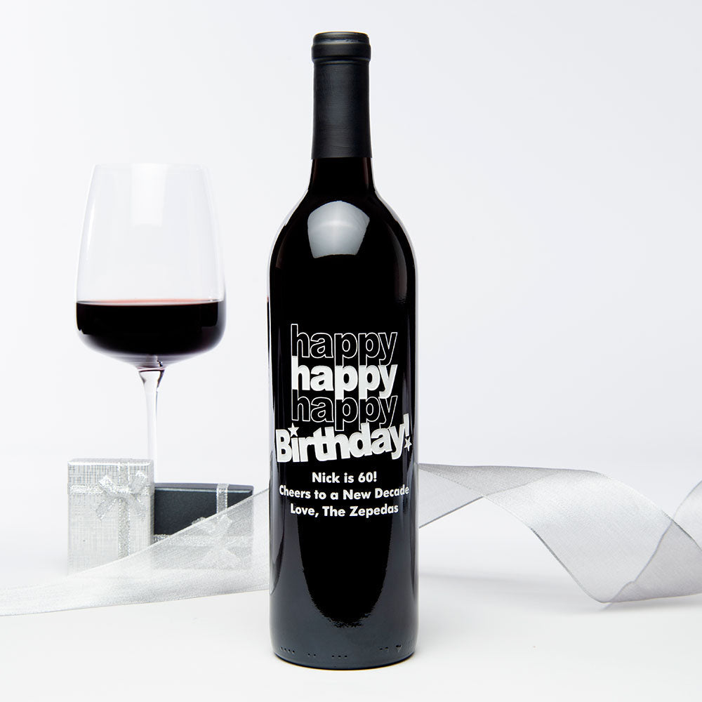 Triple Happy Birthday! — engraved personalized design