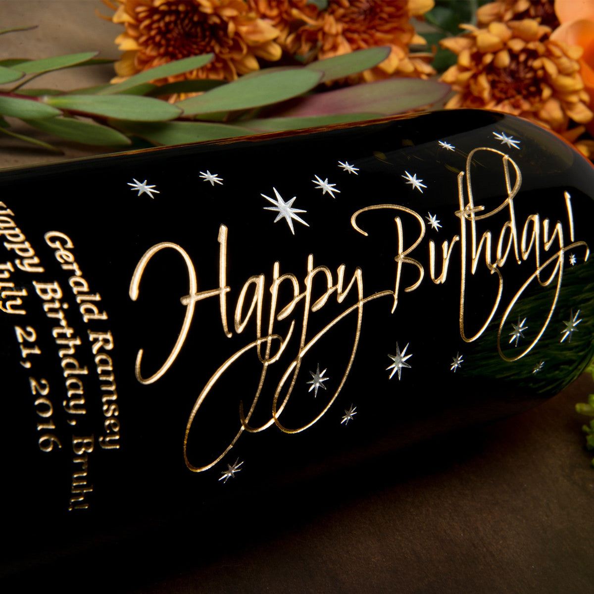 Graceful Happy Birthday — Engraved Wine Bottle