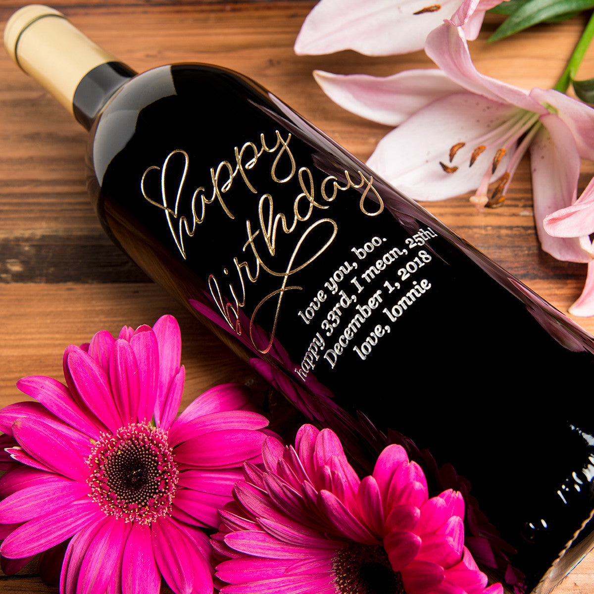 Beloved Happy Birthday — Engraved Wine Bottle